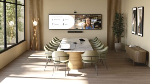 Jabra Reach relie l’ordinateur de l’utilisateur à la caméra, au système audio et à l’écran de la salle via une unique connexion USB-C.